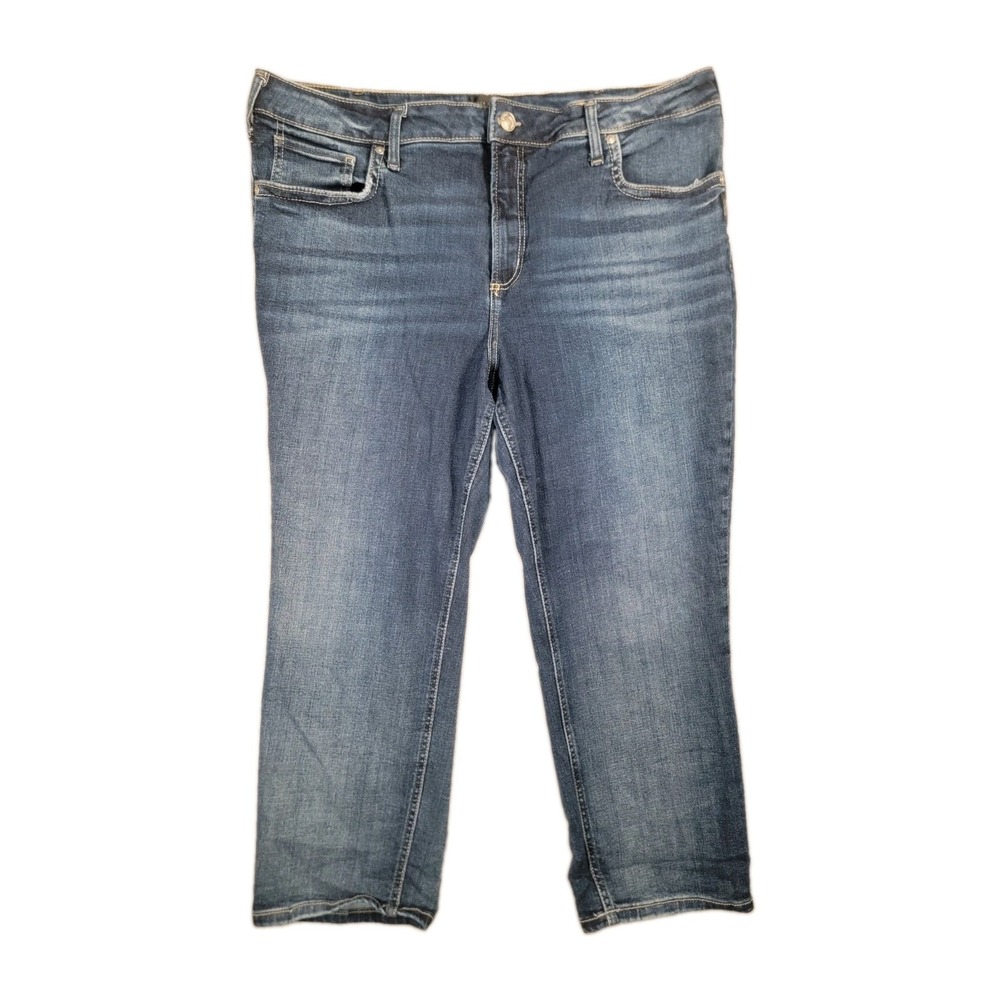 Silver Jeans Avery Capri 20W Western Y2K Stretch Embroidered Pocket Blue Denim